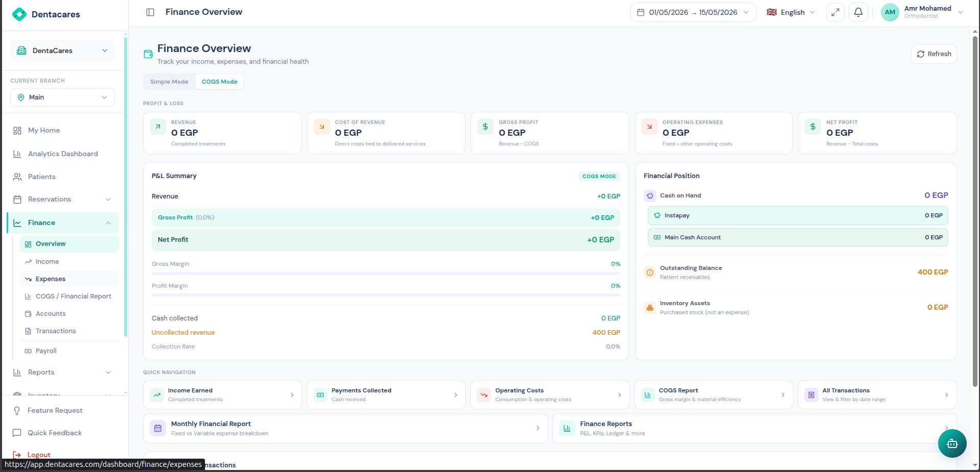 Finance overview dashboard